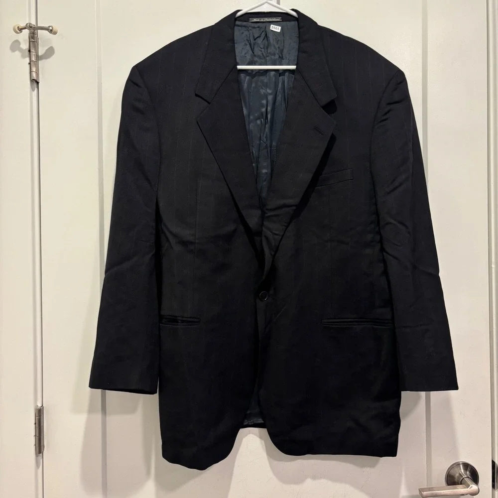 Versace V2 Mens Pinstripe Wool Blazer Sport Coat Made in Switzerland 44L/IT54L